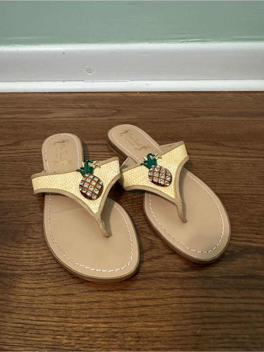 Women's Gold Pineapple Accent Thong Sandals